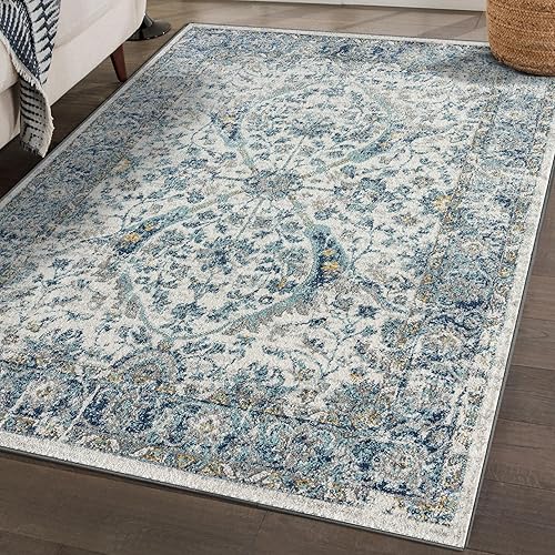 LUXE WEAVERS Euston Collection 8060 - Alfombra oriental moderna color marfil (5 x 7 pulgadas)