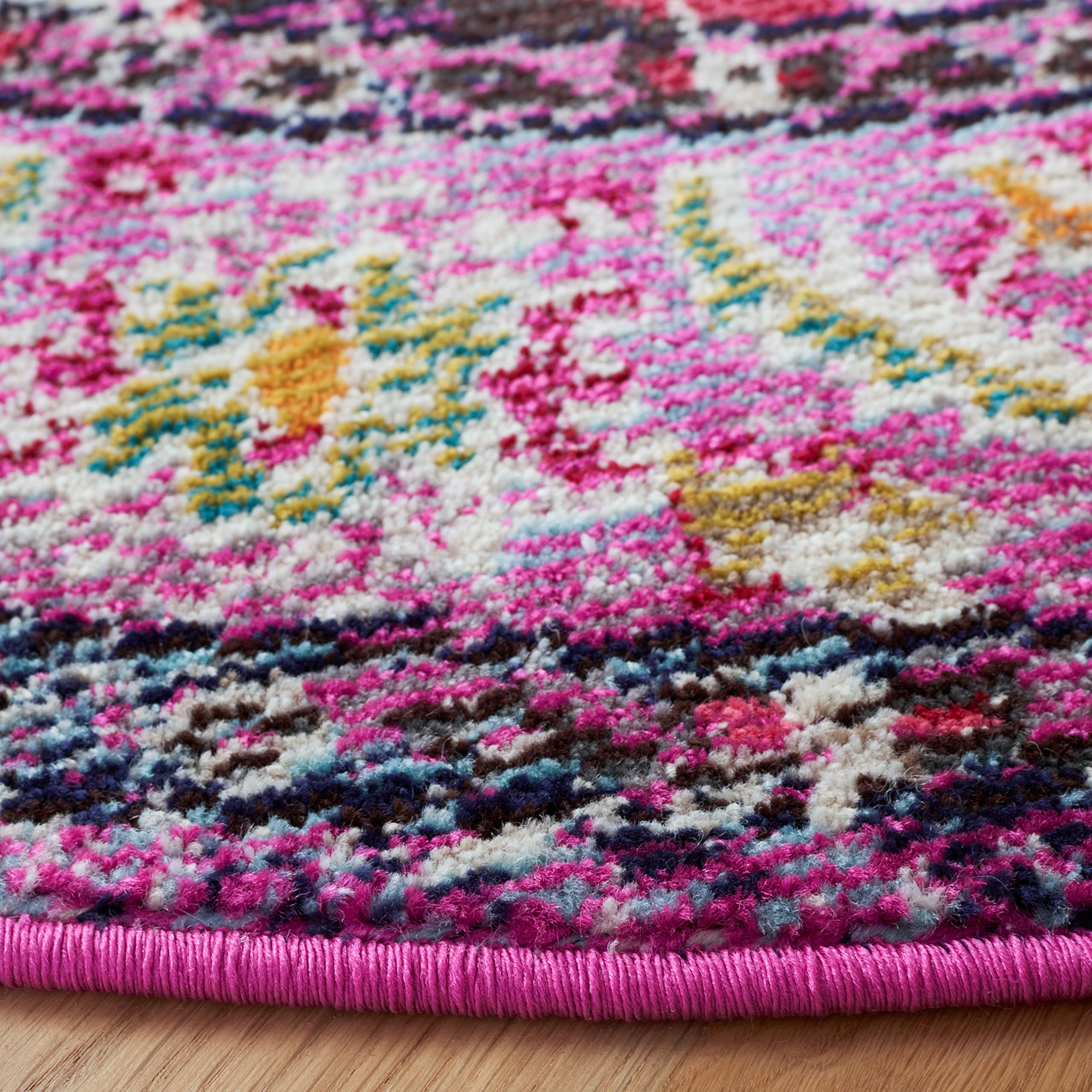 SAFAVIEH Boho Teppich für Wohnzimmer, Esszimmer, Schlafzimmer - Monaco Collection, Kurzer Flor, Violett und Fuchsia, 120 x 120 cm