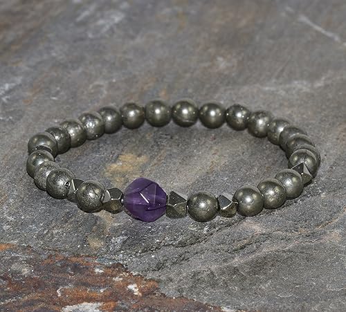 Miniatura 3 de The Money Maker Bracelet. AAA Grade 6mm Pyrite & Amethyst Bracelet. Prosperity Jewelry. Grounding Bracelet. Stress Relief. Increase Vitality