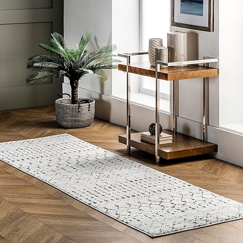 Miniatura 124 de nuLOOM 2x8 Alfombra de Área Blythe Marroquí, Negro y Blanco, Diseño Bohemio Desvanecido, Resistente a Manchas, Para Dormitorio, Comedor, Sala