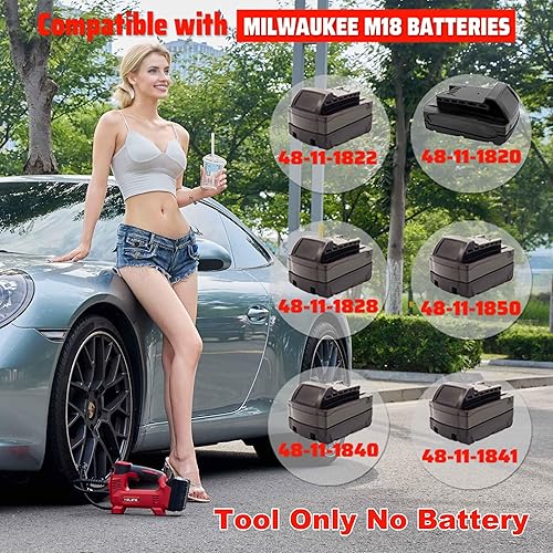 Miniatura 2 de Inflador de neumáticos inalámbrico, compresor de aire portátil para batería Milwaukee M18, bomba de aire de litio para automóvil, bomba de aire