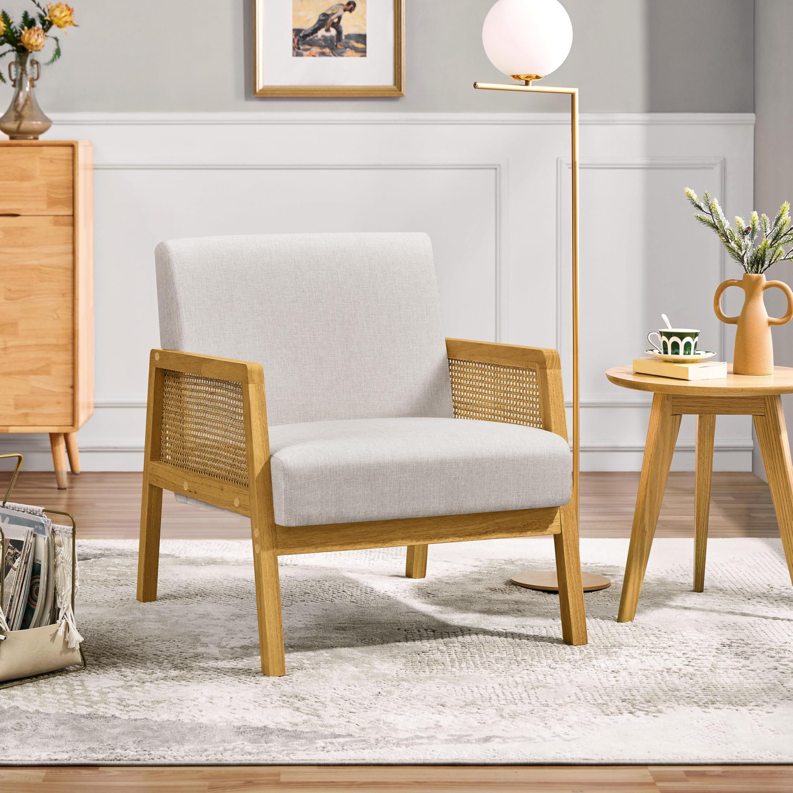 Yaheetech Armlehnensessel Loungesessel mit Polsterung bequemer Polstersessel mit Armlehnen aus Rattan Einzelsofa für Wohnzimmer/Empfangsraum/Leseecke
