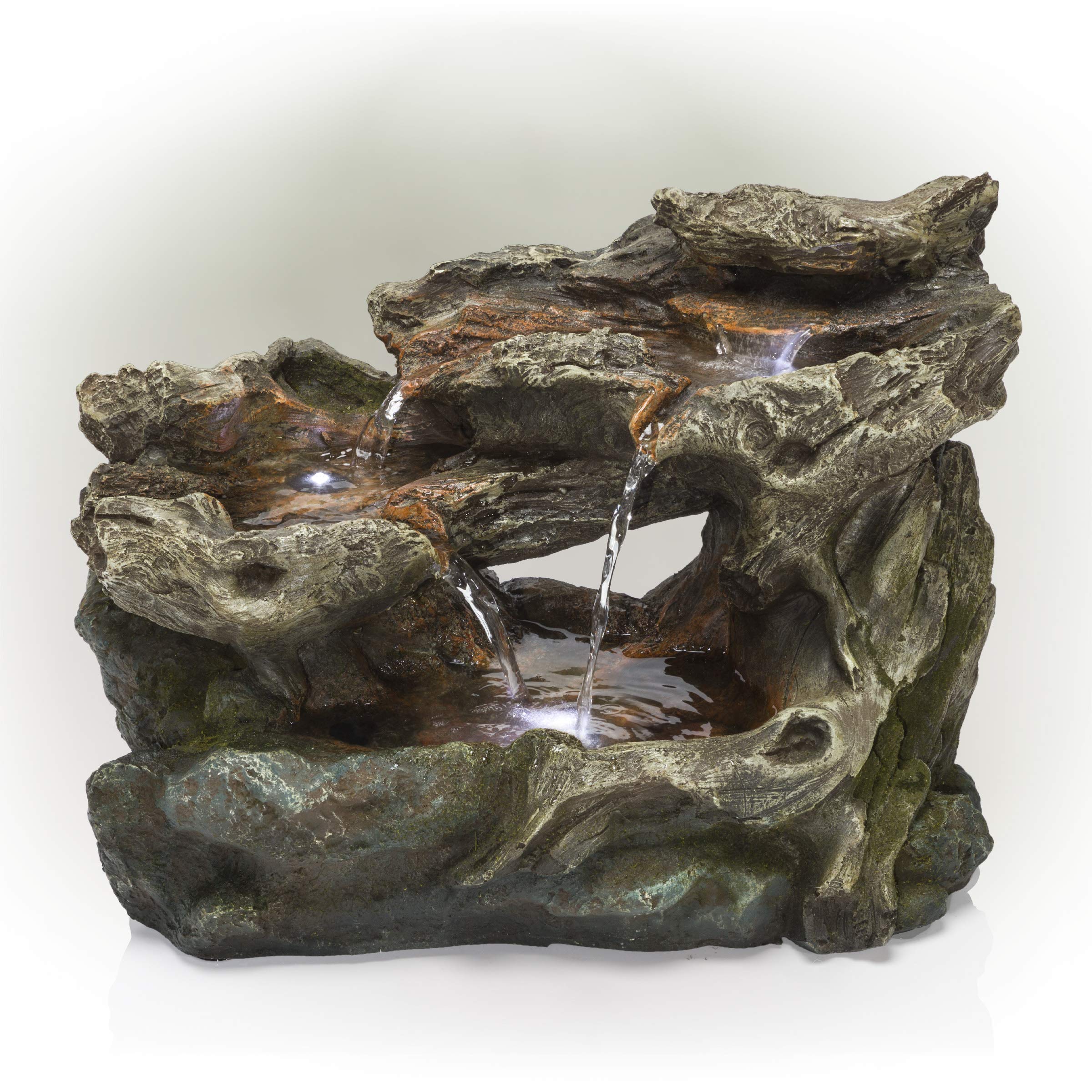 Alpine Corporation WIN1334 3 Tier Rainforest Tabletop Fountain w/LED Lights, 10 Inch Tall, Grey