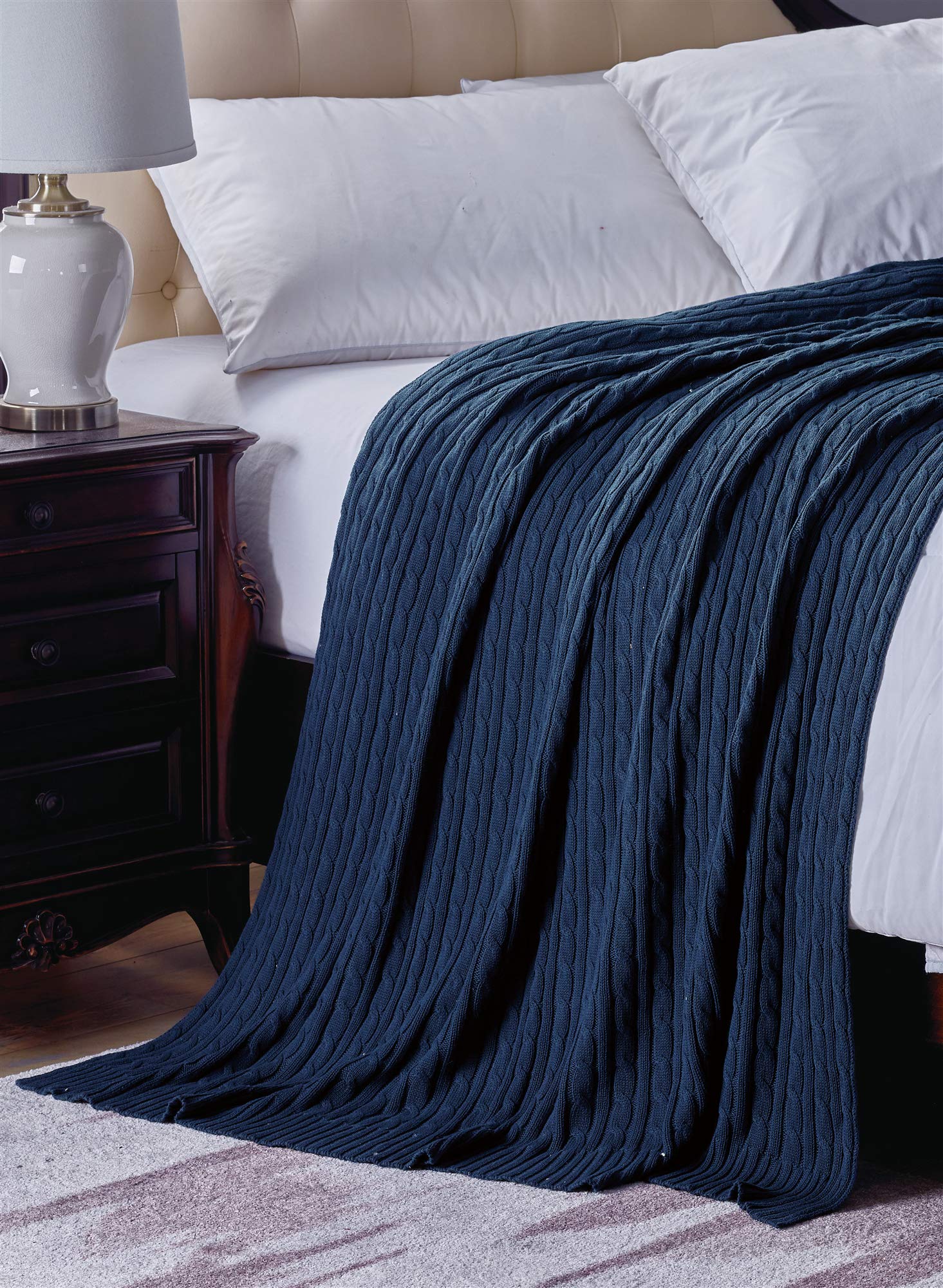 Softan Cable Knitted Throw Blanket for Chair, Sofa, Camping and Travel, All Seasons Soft and Cozy Couch Cover, Acrylic, 50x60 inches