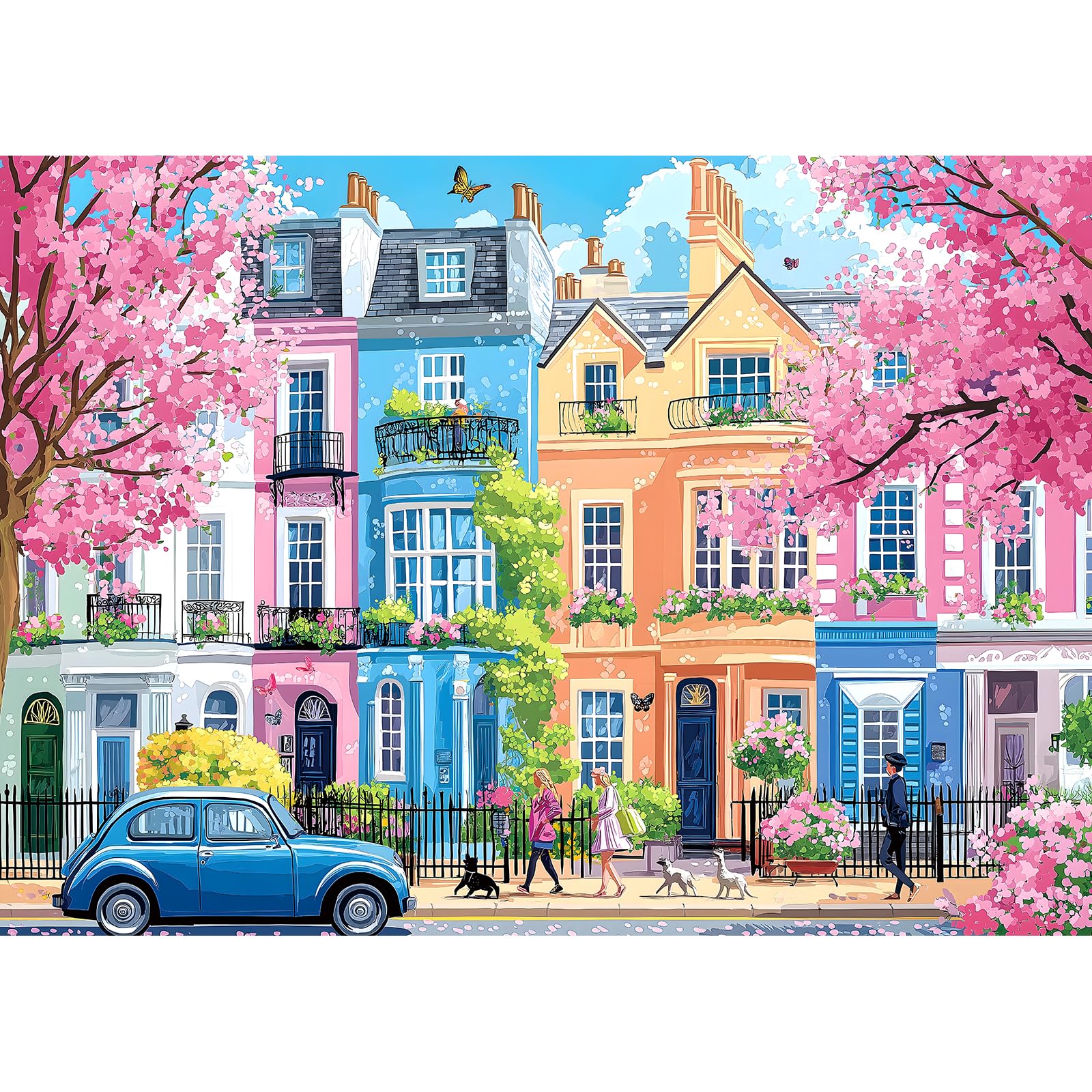 1000 Piece Puzzles for Adults, Sakura Blossom Street 1000 Puzzle for Adults, Clearance Impossible Challenge Art Jigsaw Puzzles, for Gift Birthday Party Games Family, 27.5 * 19.7 Inch Dust Free Puzzle