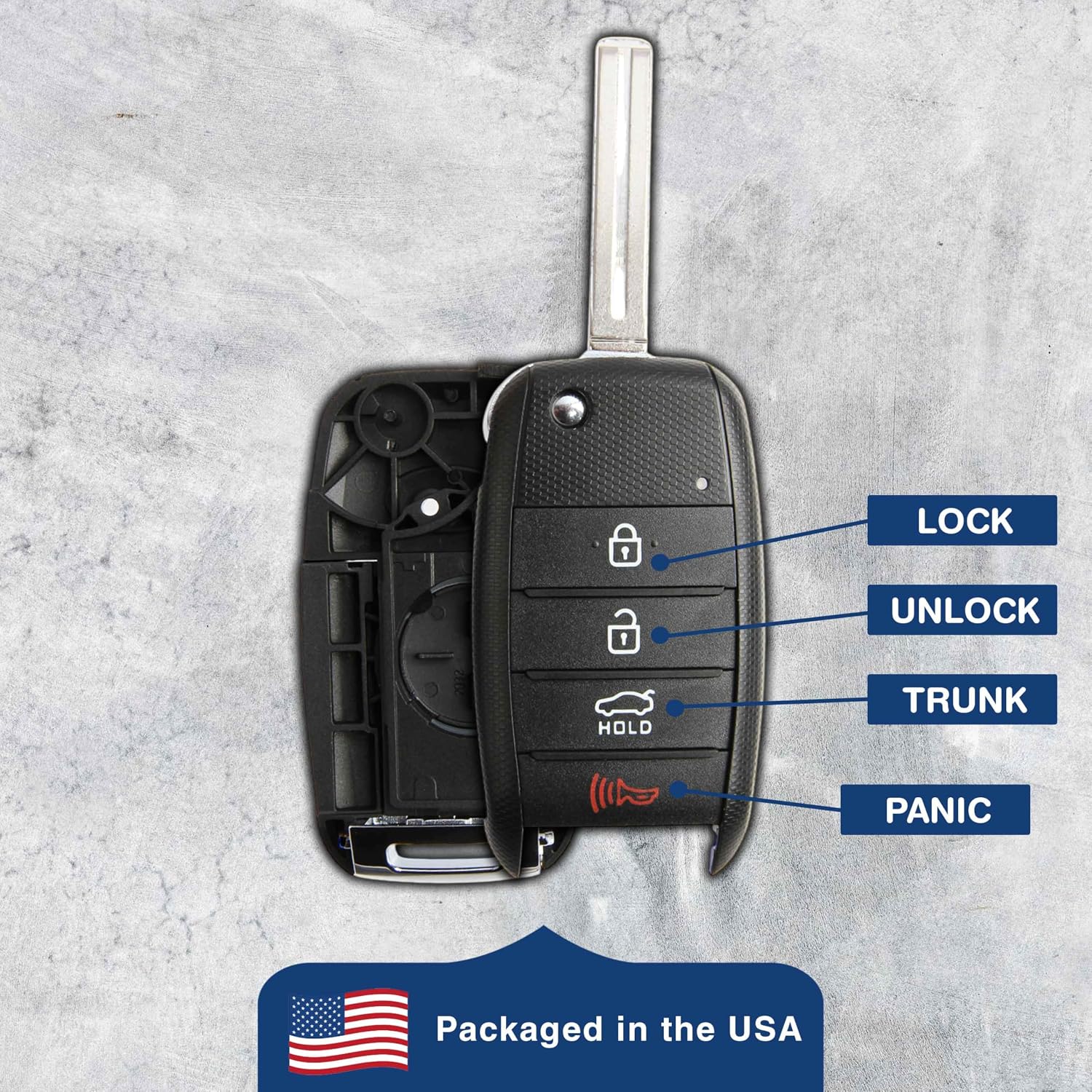 KeylessOption Keyless Entry Remote Flip Key Fob Shell Case Cover Button Pad for Kia Optima Rio Soul Sportage