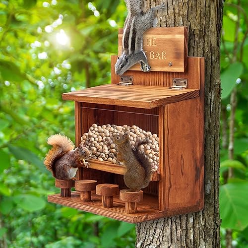 Miniatura 3 de MIXUMON Mesa alimentadora de ardillas, barra de nueces, comedero de mesa de picnic de ardilla de madera, alimentador de ardillas duradero, mazorca