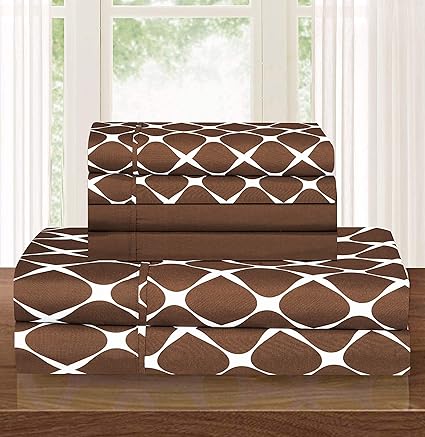 Elegant Comfort Luxury Softest and Coziest 6-Piece Bed Sheet Set, Wrinkle Resistant Milano Trellis Pattern-1500 Thread Count Egyptian Quality Microfiber Bedding Set, King, Chocolate Brown