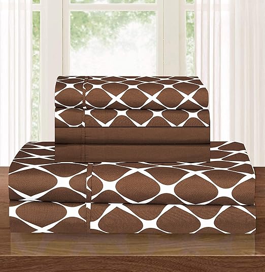 Elegant Comfort Luxury Softest and Coziest 6-Piece Bed Sheet Set, Wrinkle Resistant Milano Trellis Pattern-1500 Thread Count Egyptian Quality Microfiber Bedding Set, King, Chocolate Brown