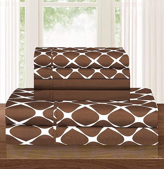 Elegant Comfort Luxury Softest and Coziest 6-Piece Bed Sheet Set, Wrinkle Resistant Milano Trellis Pattern-1500 Thread Count Egyptian Quality Microfiber Bedding Set, King, Chocolate Brown