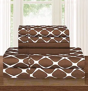 Elegant Comfort Luxury Softest and Coziest 4-Piece Bed Sheet Set, Wrinkle Resistant Milano Trellis Pattern-1500 Thread Count Egyptian Quality Microfiber Bedding Set, Twin/Twin XL, Chocolate Brown