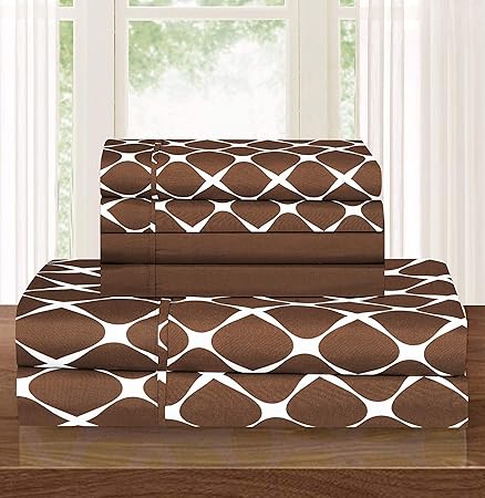 Elegant Comfort Luxury Softest and Coziest 6-Piece Bed Sheet Set, Wrinkle Resistant Milano Trellis Pattern-1500 Thread Count Egyptian Quality Microfiber Bedding Set, King, Chocolate Brown