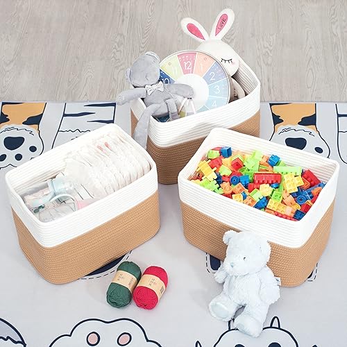 Miniatura 6 de MINTWOOD Design Paquete de 3 cestas de almacenamiento para estantes, sala de juegos y aula, cesta de libros, cubos de almacenamiento decorativos,