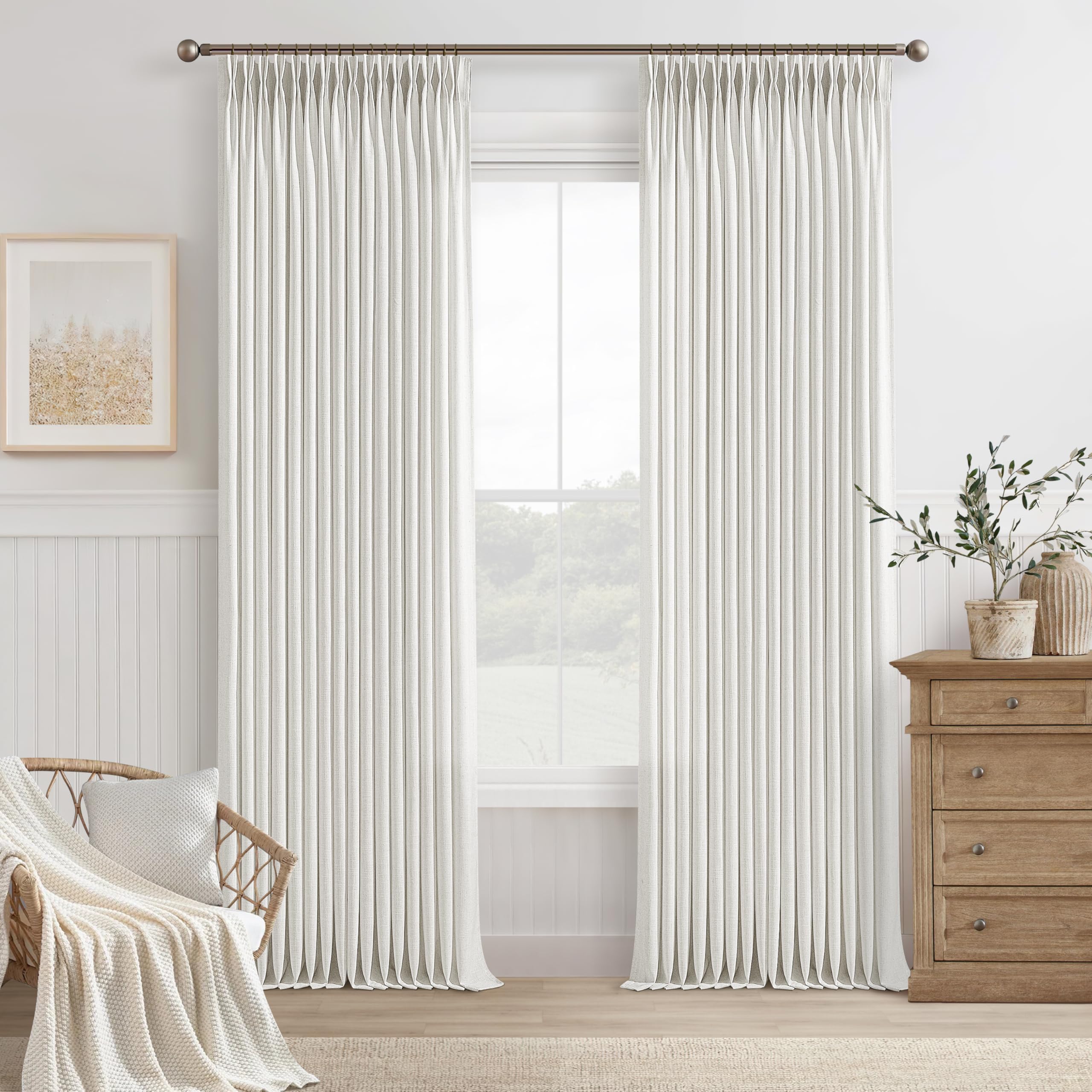 Photo 1 of Semi Sheer Off White Pinch Pleat Linen Blend Curtains 112 Inches Long 50W