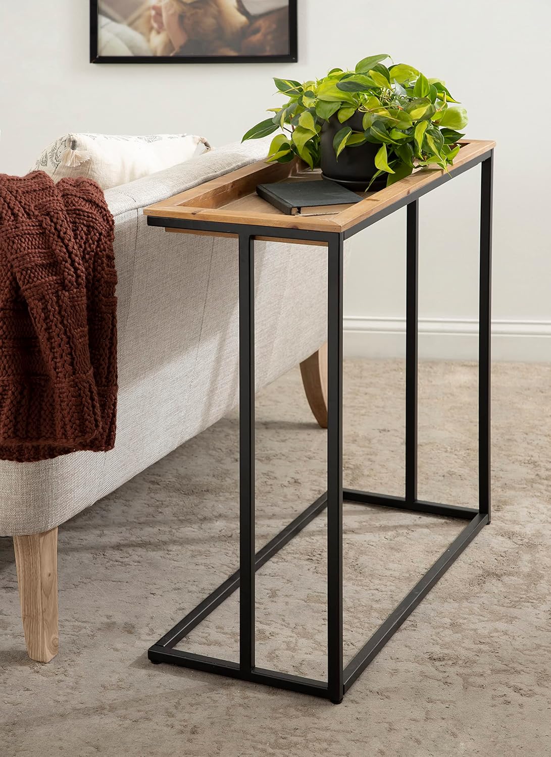 Kate and Laurel Lockridge Metal Console Table with Removable Tray Top, 28 x 31 x 13, Natural Wood and Black, Farmhouse Narrow Entryway Table with Inset Wooden Tray Top