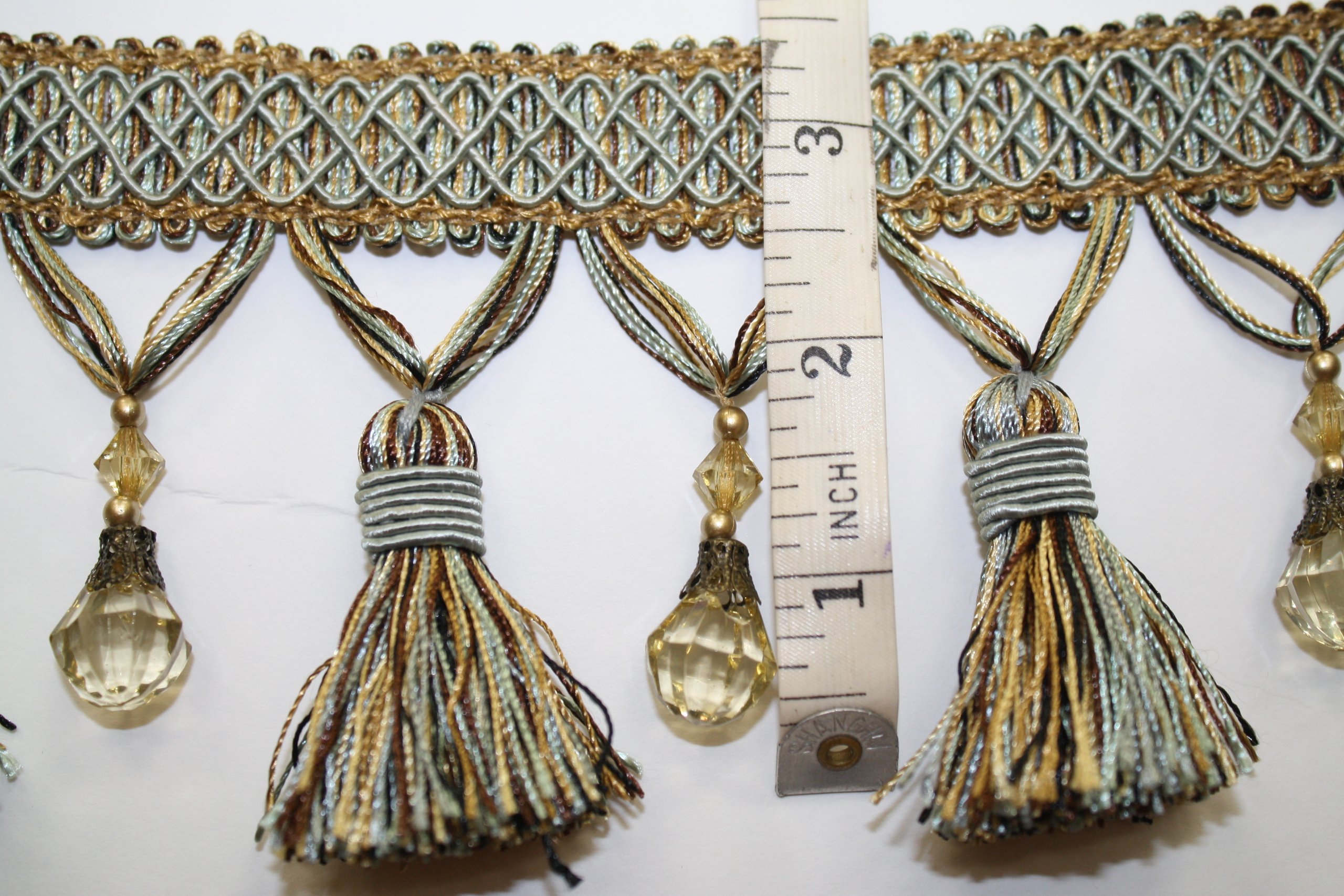 Fabric Drapery Bohemian Tassel Fringe with Stones 3.5