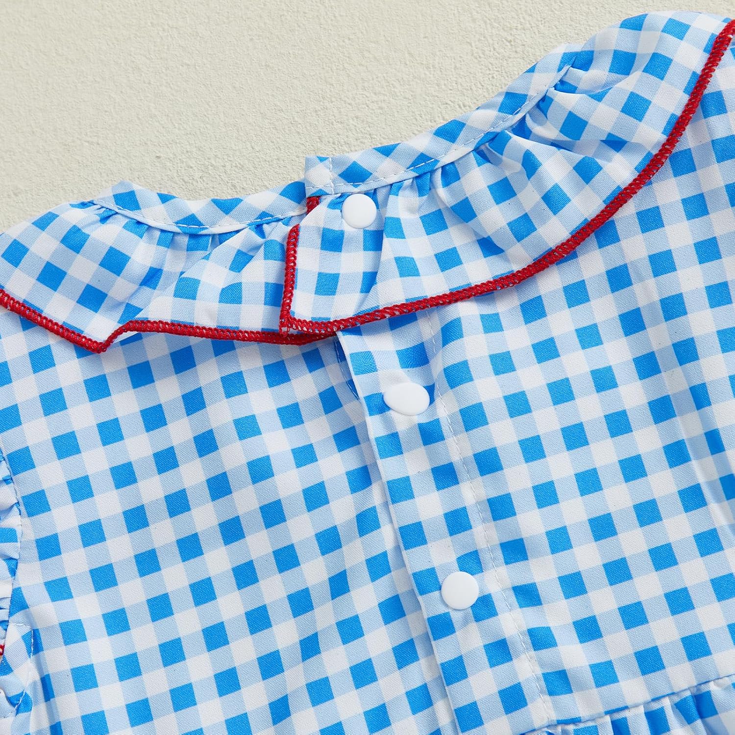 Owl's-Yard Baby Girl Smocked Romper Short Sleeve Bubble Rompers Summer Clothes Plaid Print Embroidery Bow Bodysuit - Image 5