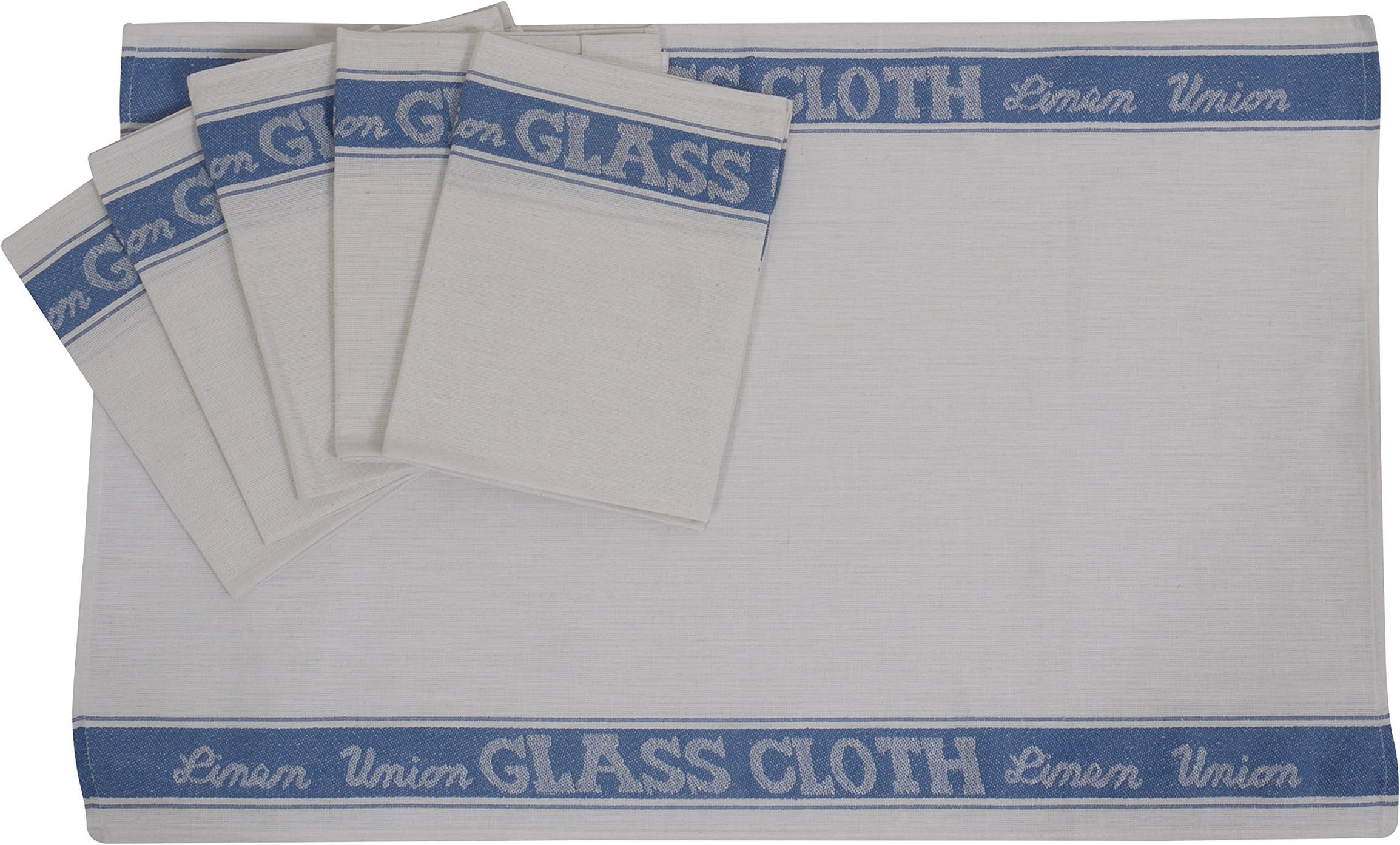 A Pack Of Six Linen Union Glass Cloths (Tea Towels) in Blue