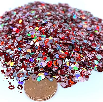 First kiss Mix Glitter Solvent Resistant Glitter Lips for tumblers Polyester Nail Art Confetti for Valentines Glitter (1oz)