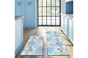 Tritard Coastal Blue Beach Style Kitchen Floor Mat Set