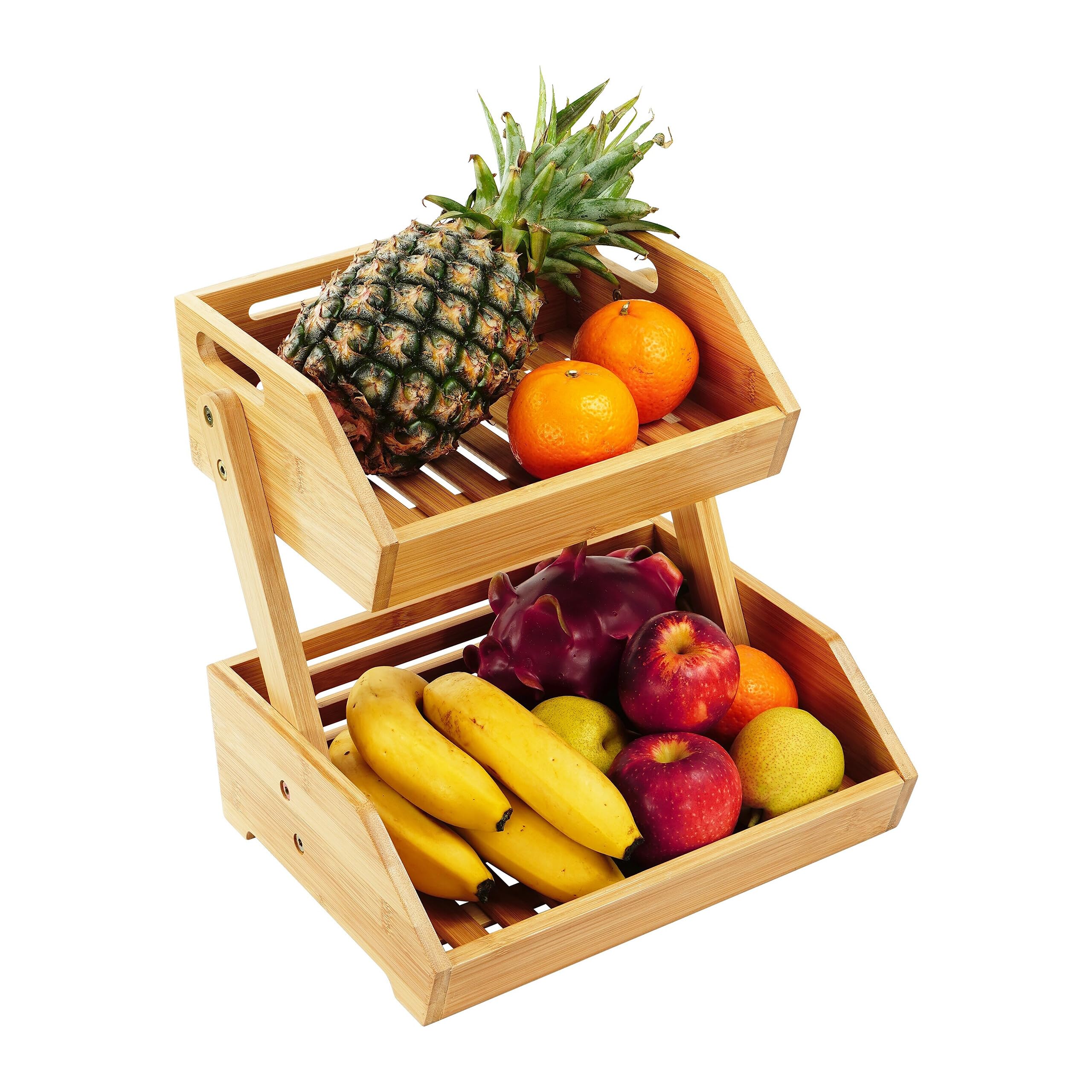 Relaxdays Bamboo Fruit Stand, HxWxD: 29 x 30 x 25 cm, tiered basket for fruit, vegetables & pastries, natural