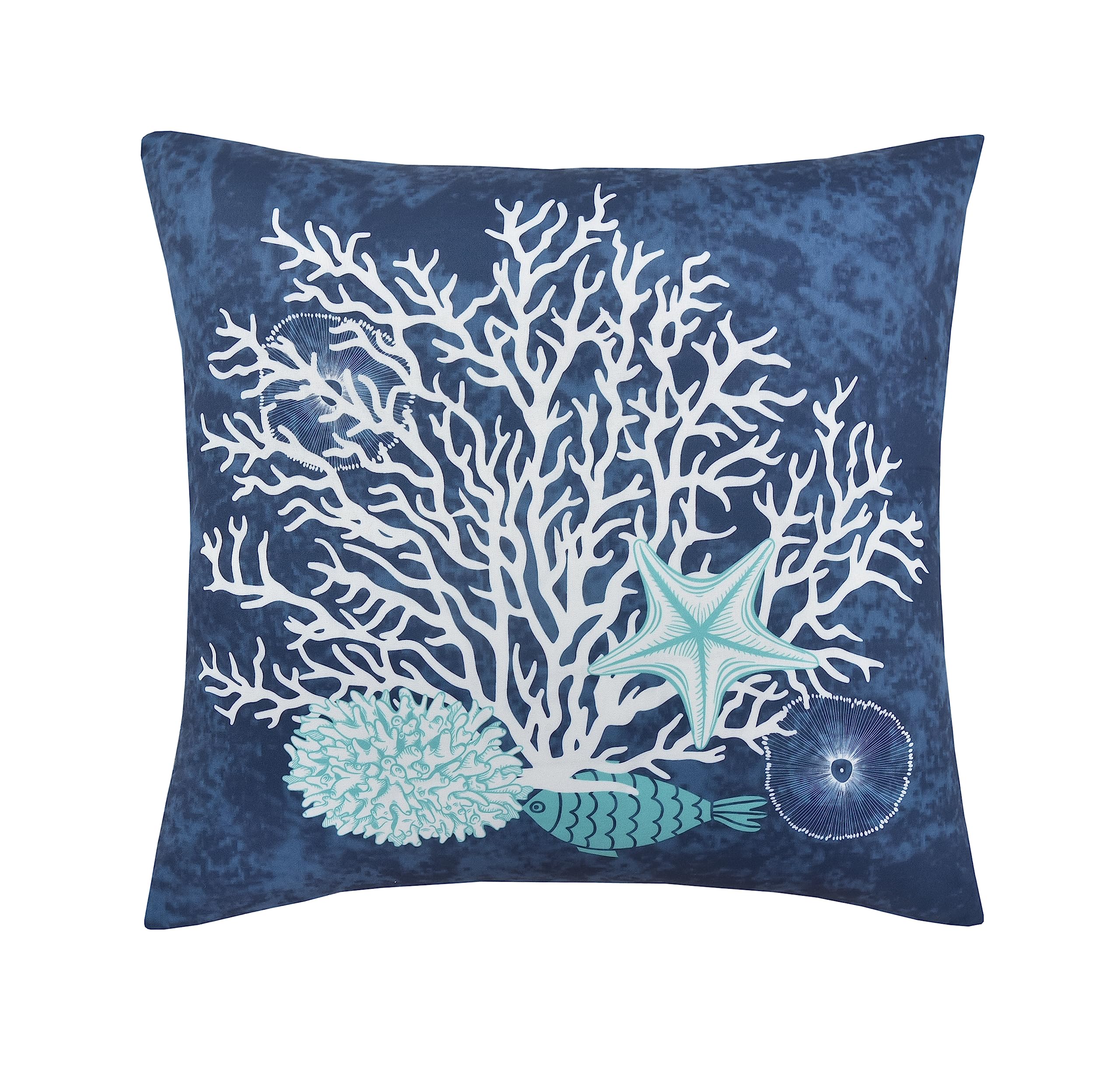 De Leon Collections Coral Throw Pillow, 16" X 16", Blue/Teal/White