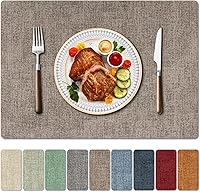 Vista 9 de Juego de 4 manteles individuales de piel sintética resistente al calor Enaskv – Manteles individuales impermeables y resistentes al aceite, Beige