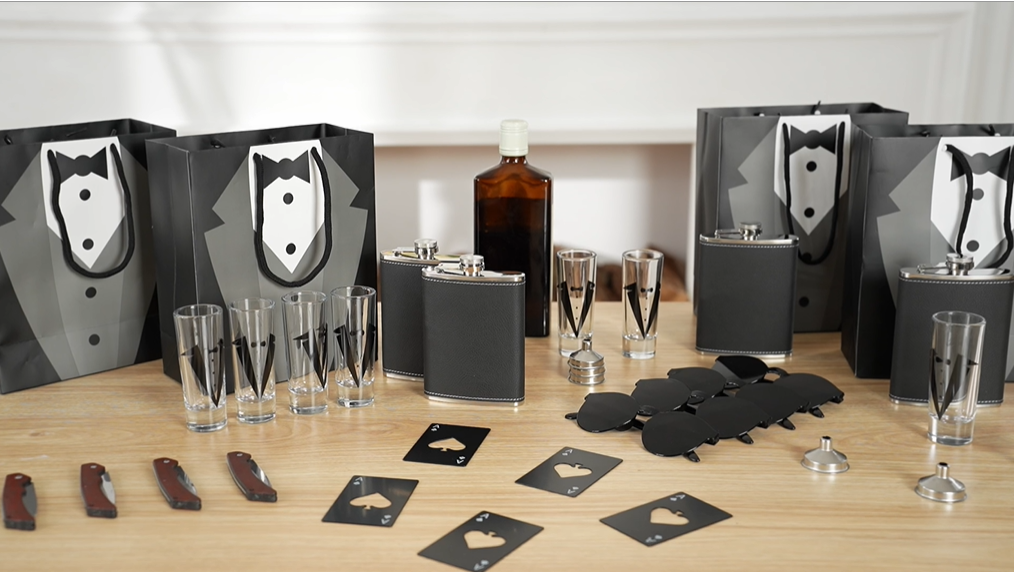 56Pcs Groomsmens Proposal Gifts, Stainless Steel Flask Shot Glass Poker Card Bottle Opener Proposal Card Sunglasses Thoughtful Cards Gift Bag Crinkle 56Pcs Groomsmens Proposal Gifts, Stainless Steel Flask Shot Glass Poker Card Bottle Opener Proposal Card Sunglasses Thoughtful Cards Gift Bag Crinkle