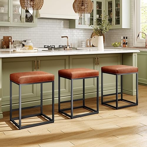 MAISON ARTS Juego de 3 taburetes de bar con altura de mostrador para encimera de cocina de 24 pulgadas sin espalda modernos taburetes industriales MAISON ARTS Juego de 3 taburetes de bar con altura de mostrador para encimera de cocina de 24 pulgadas sin espalda modernos taburetes industriales