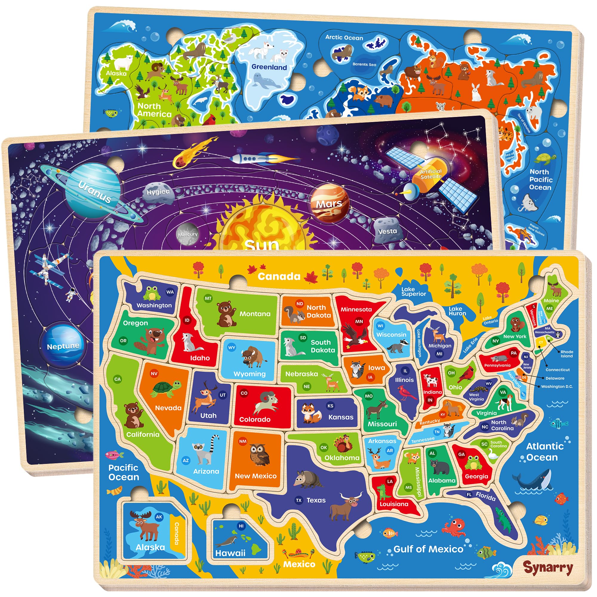 Amazon.com: SYNARRY Large USA World Solar System Wooden Puzzles