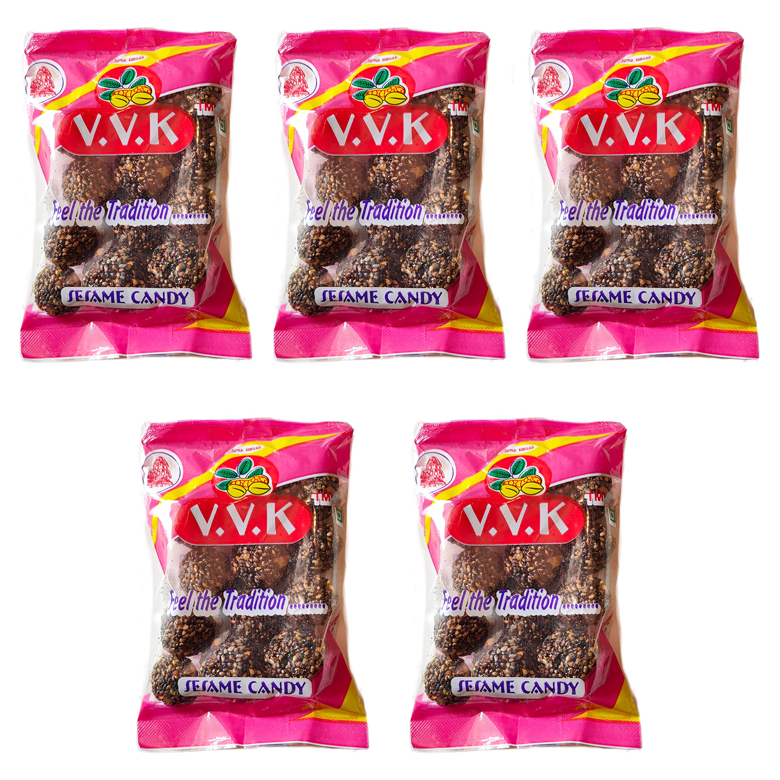 V.V.K.Sweets Kovilpatti Black Sesame Candy Balls | Karuppu Ellu Urundai | Pack of 5 x 70gm (10 Pieces in each pack)