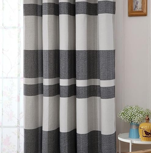 Miniatura 4 de always4u Cortinas a Cuadros Blancas y Negras Estilo Granja, Cortinas de Ventana con Aspecto de Lana Highland, Cortinas con Ojales para Sala de Estar