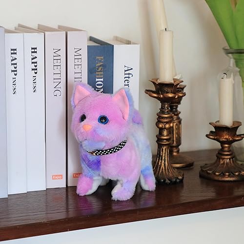 Miniatura 10 de Easfan Juguete de peluche de gatito que camina eléctrico, interactivo, animal de peluche con cola de maullido, cabeza que mueve la cabeza, juguete