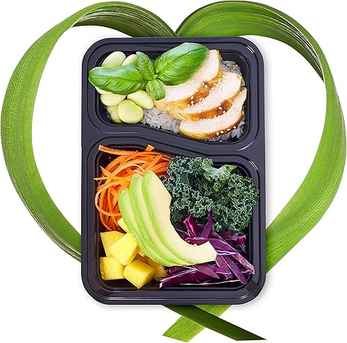 Miniatura 8 de Igluu Meal Prep Contenedores 30 unidades 2 compartimentos con tapas herméticas  Caja Bento de almacenamiento de alimentos de plástico  Sin BPA