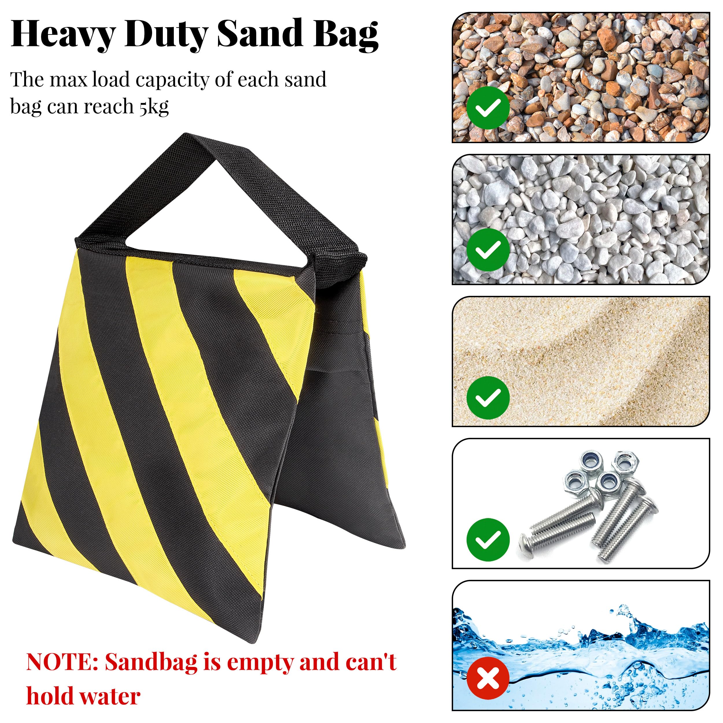 Lot de 3 sacs de sable robustes pour studio photo, support d'éclairage, trépied avec mousqueton, jaune