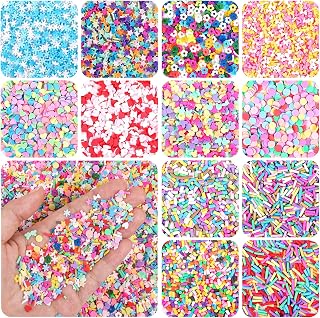 DIYASY 180g Fake Sprinkles, 6.35 oz Mini Faux Sprinkle Polymer Clay Slices Non-edible for Crafts Art DIY Cake Decoration Plastic Slime Card Filler Nail Supply 12 Styles