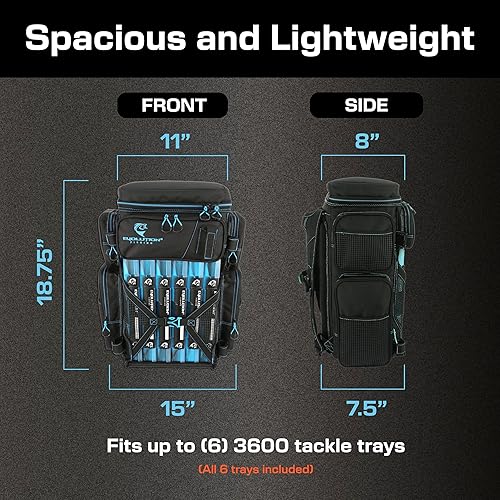 Miniatura 2 de Evolution Fishing Drift Series - Mochila para aparejos - Azul, tamaño 3600, mochila para exteriores con 6 bandejas de aparejos de pesca, mosca de