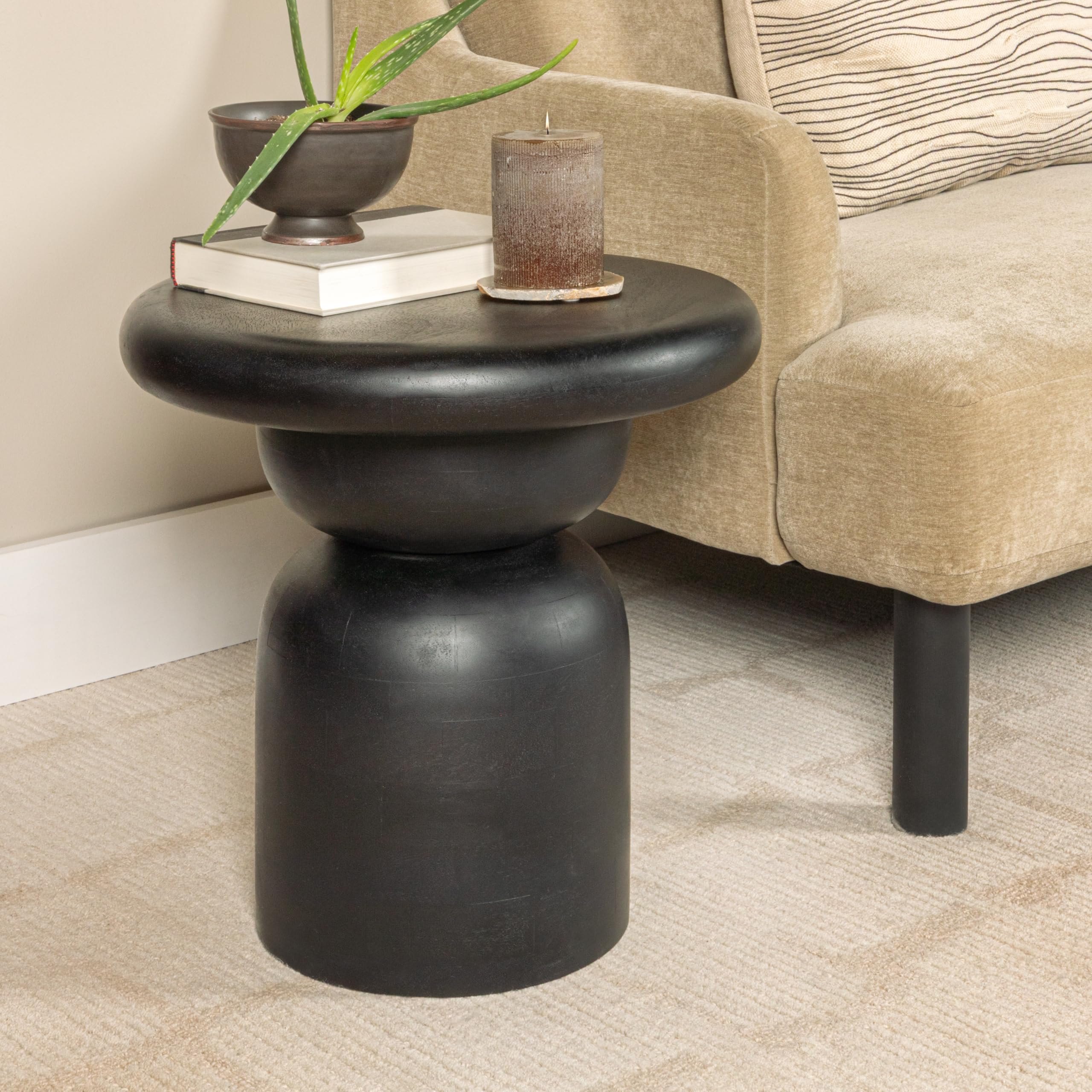 Creative Co-Op Round Mango Wood Accent Table, Black Finish