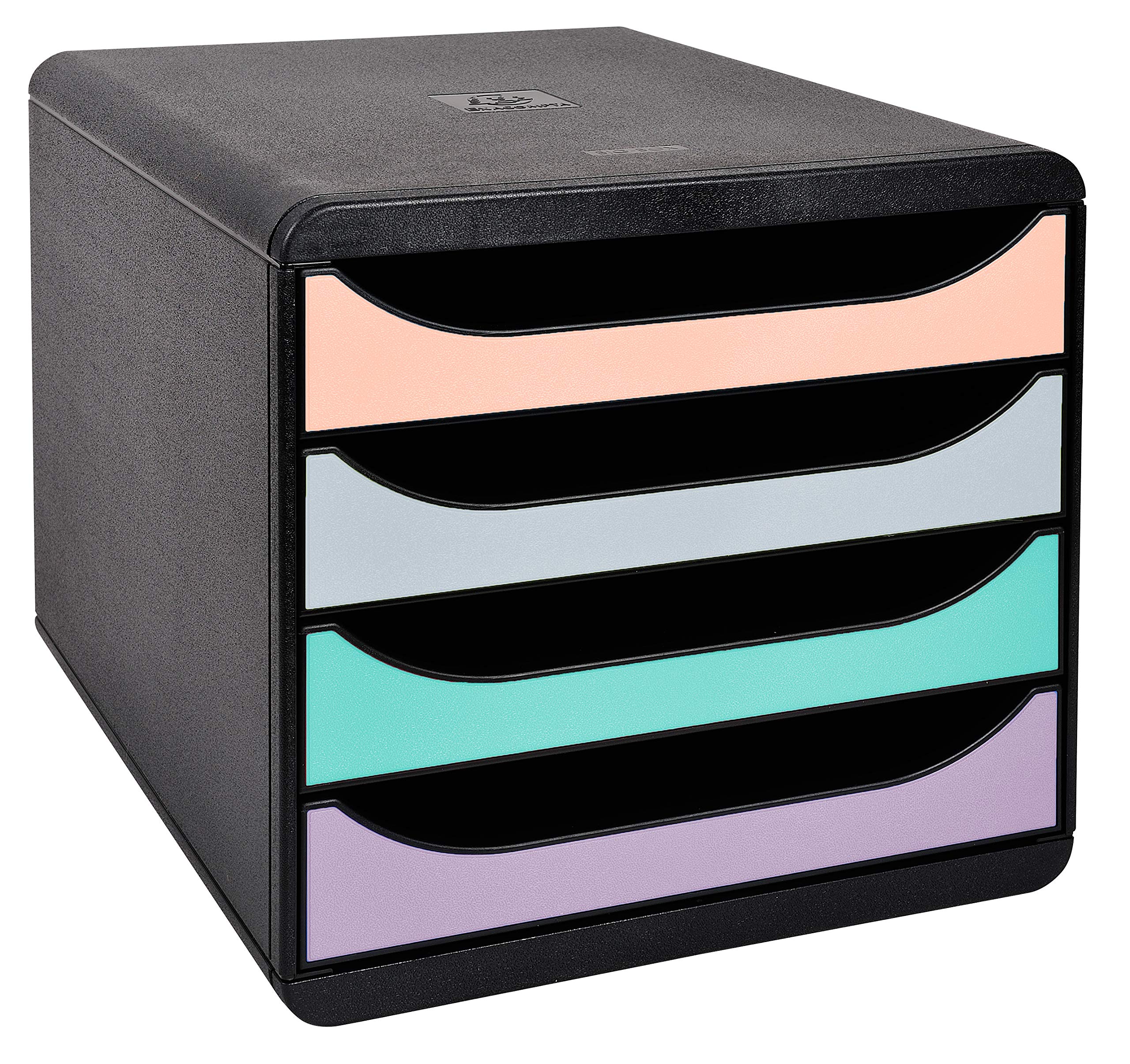 Exacompta 3104296D Premium Ablagebox mit 4 Schubladen für DIN A4+ Dokumente. Belastbare Schubladenbox mit hoher Kapazität für mehr Platz auf dem Schreibtisch Big Box Aquarel Schwarz|Pastell