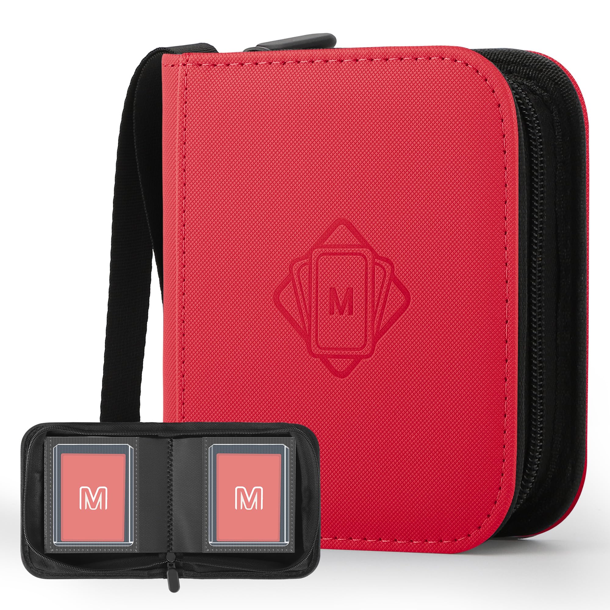 1 Pocket Toploader Binder Holds 40 Cards with 20 Sleeves Collectible Trading Card Album, for 3x4 Toploaders Hard Cases for TCG, MTG, Sports, Baseball, Football, Small Sports Card Book (1Red)
