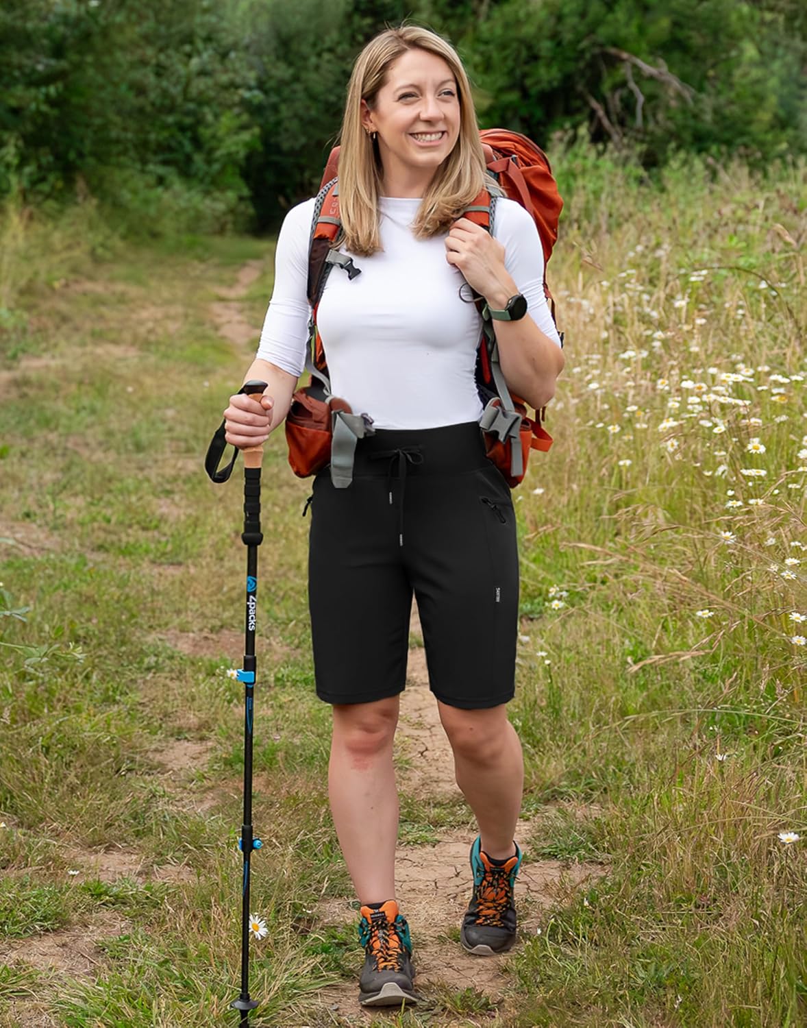 SANTINY Women's 9" Hiking Shorts with 3 Zipper Pockets Lightweight Quick Dry Long Shorts for Women Athletic Travel - Image 3