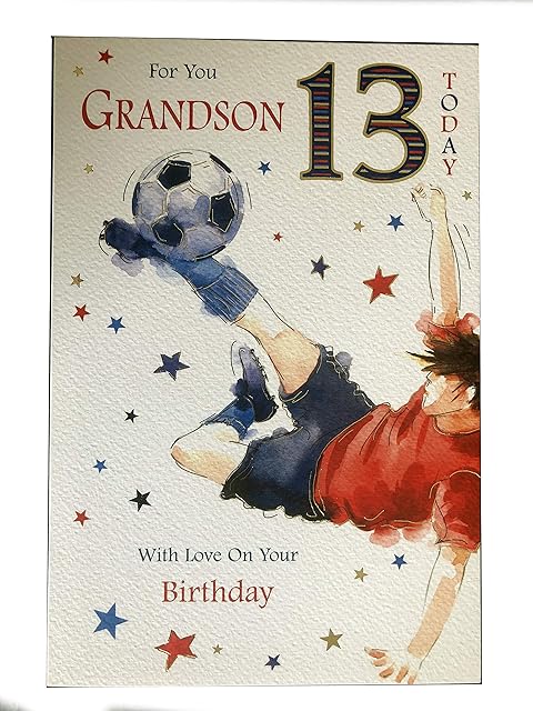 Special Days Grandson 13th Happy Birthday Card - Boy & Football - Lovely Design