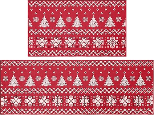CAROMIO Juego de tapetes de cocina lavables de Navidad, tapetes decorativos de cocina, antideslizantes, bohemios, para cocina, lavandería, fregadero