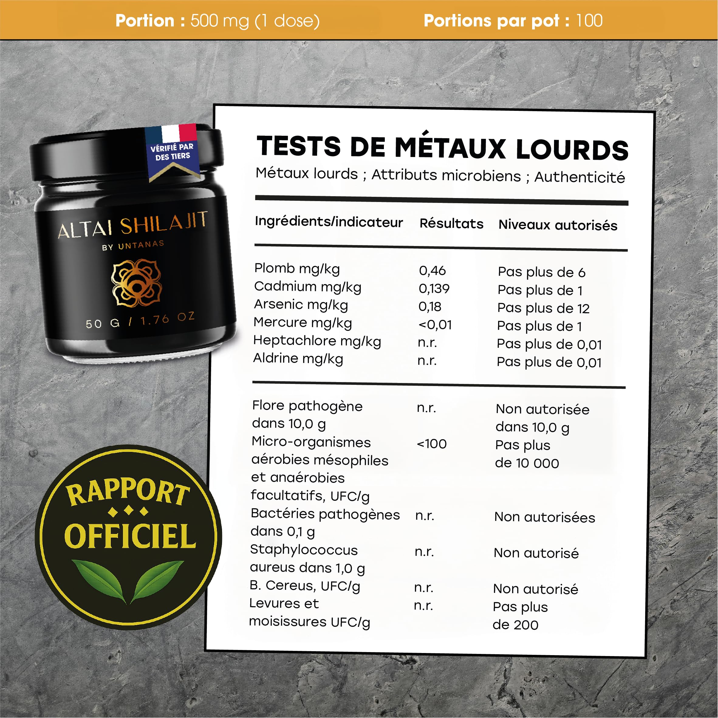 Shilajit Pur de Qualité Or – Résine Authentique de l'Altaï – 50g – Réserve de 6 Mois – Extraction Traditionnelle – Acide Fulvique + Composés Humiques