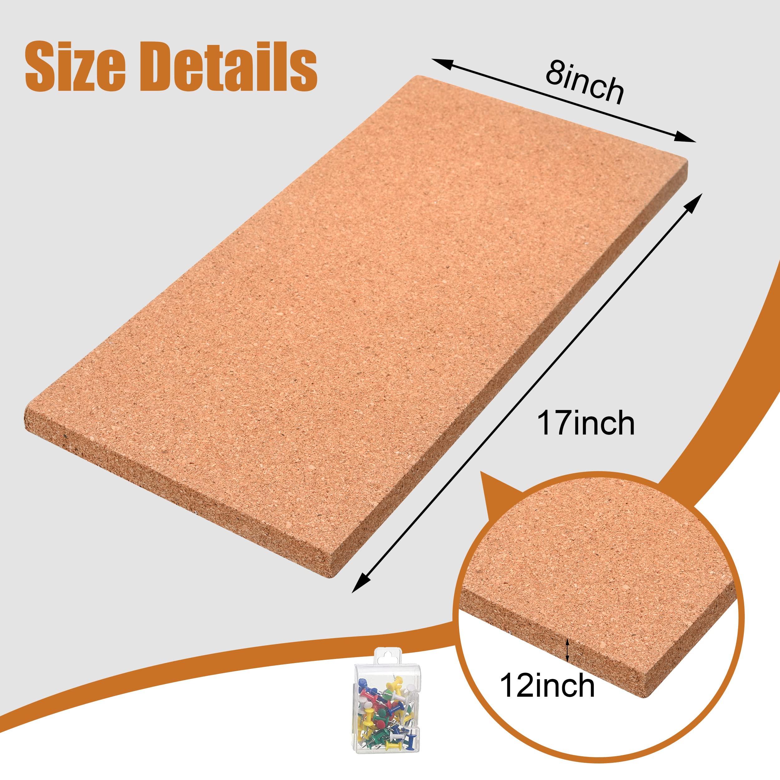 SUNGIFT Cork Board Tiles 1/2" Thick, 12 Pack Cork Wall Board, 17 x 8