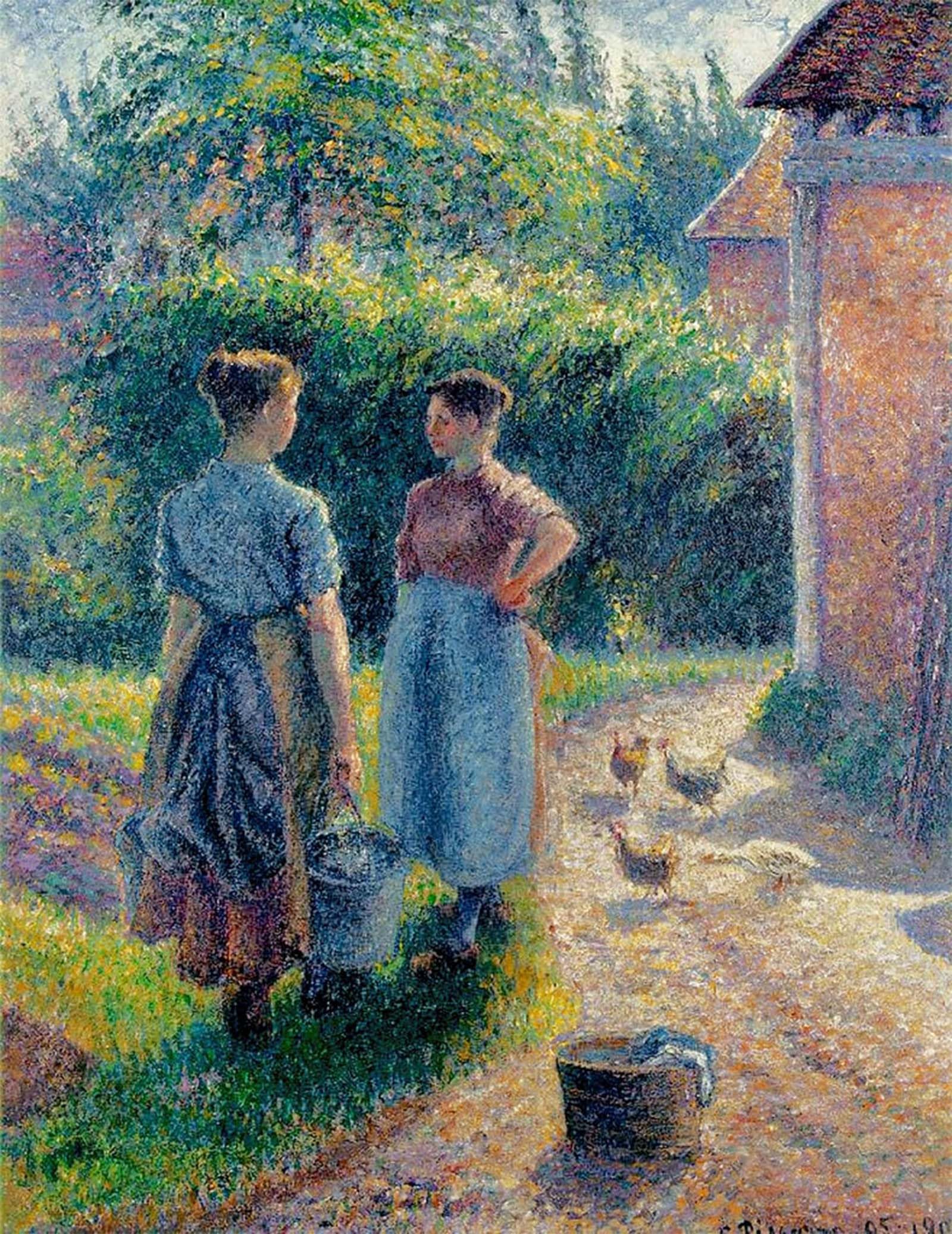 RZHRHJES Famous Painting Poster Art Canvas Print Retro Picture Peasant Women Chatting At Eragny by Camille Jacob Pissarro Poster Wall Art for Home Decor 60x90cm