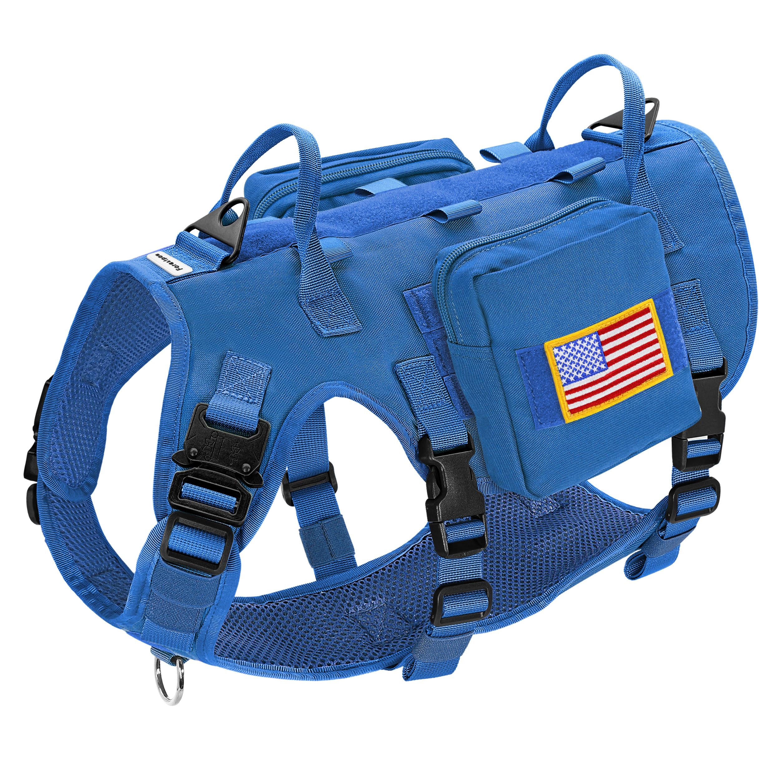 Forestpaw Dog Harness Medium Sized,Tactical Dog Harness with Handle,No Pull Military Style Service Dog Vest with Pockets Adjustable for Medium Large Dogs,Blue,Chest 22-35"