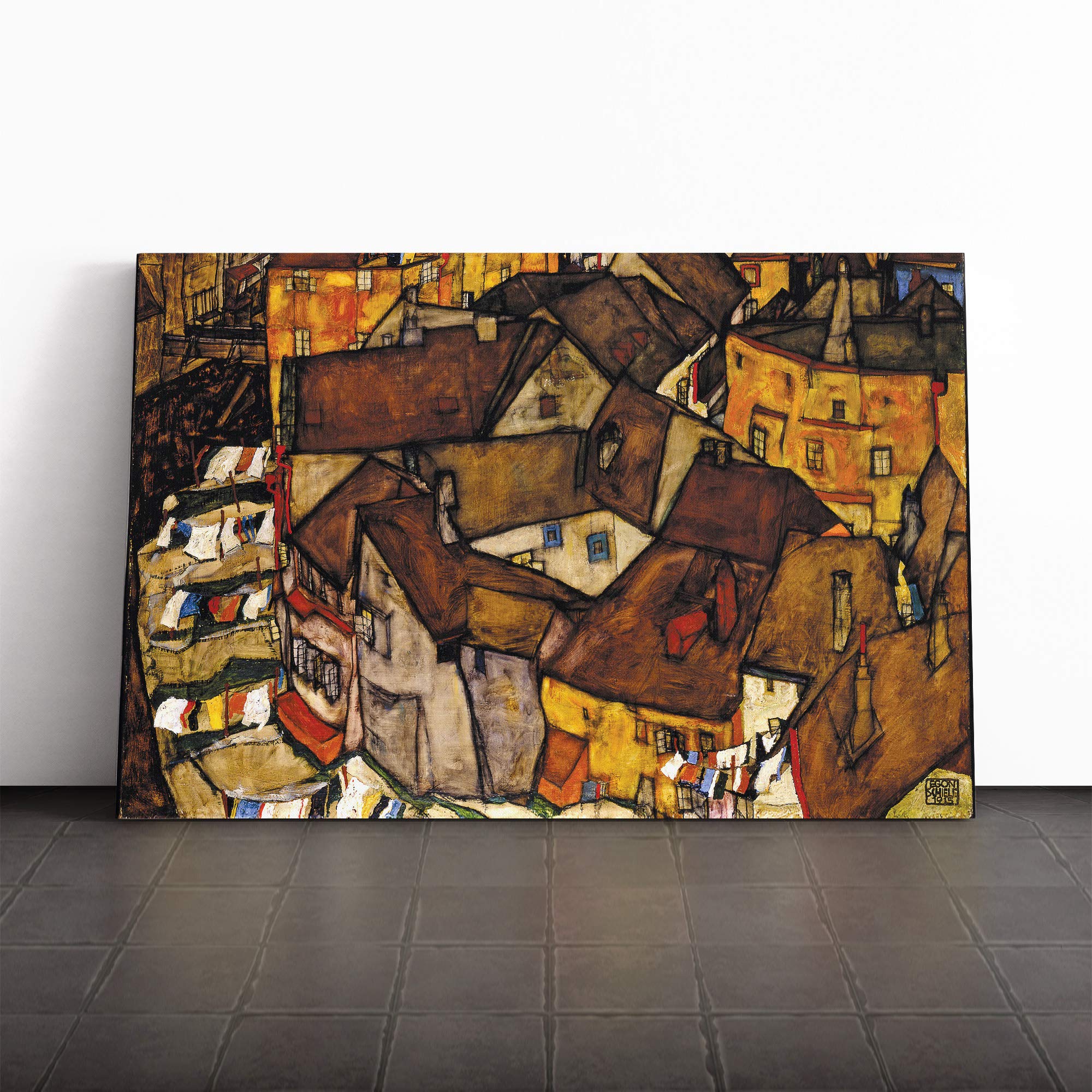 Egon Schiele Crescent of Houses Canvas Print | Gallery Wrapped 30mm Frame Wall Art | 24x16 inches | Ready to Hang | Modern Picture | Living Room Bedroom Lounge Office