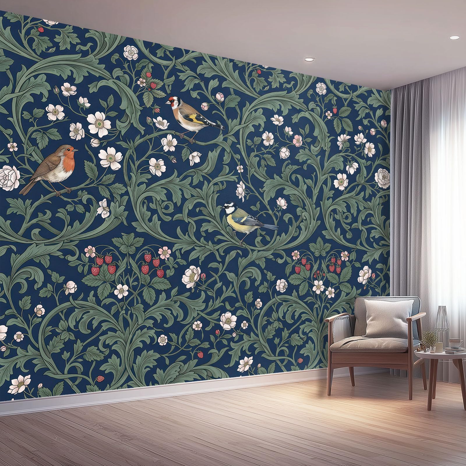 Papier Peint Panoramique 3D Vert Foncé William Morris Campagne 300 x 210 cm