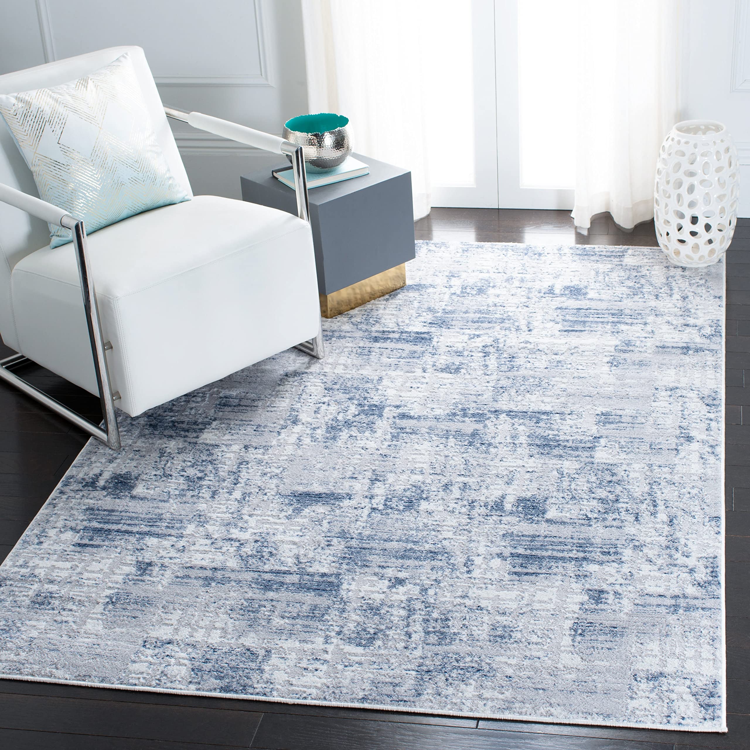 safavieh amelia collection area rug - 9' x 12', navy & light grey, modern abstract distressed design, non-shedding & easy care, ideal for high traffic areas in living room, bedroom (ala786n)